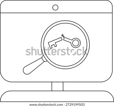 A monitor displaying a broken key under a magnifying glass