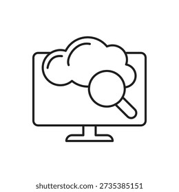 Monitor que muestra la nube con el icono de la lupa