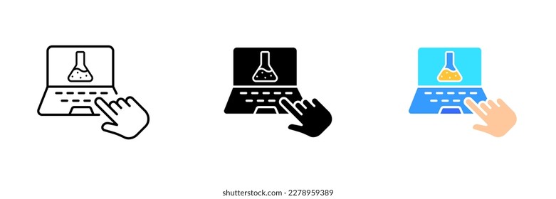A monitor displaying a DNA symbol. Vector set of icons in line, black and colorful styles isolated.