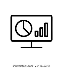 Monitor displaying graphs and charts. Icon Symbol Illustration