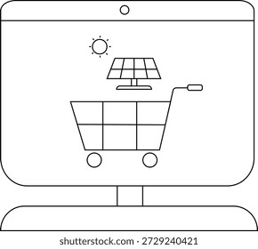 Un monitor que muestra un panel solar y un Carrito de compras