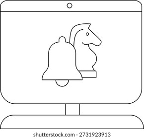 Monitor displays a bell and a chess knight piece