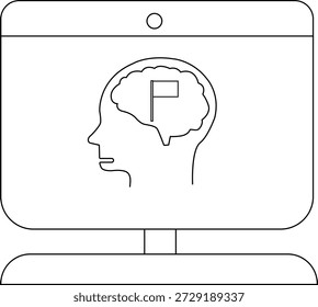 Un monitor muestra una cabeza en forma de cerebro con una bandera dentro
