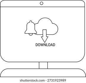 Un monitor muestra una campana de nube y una flecha de Descarga