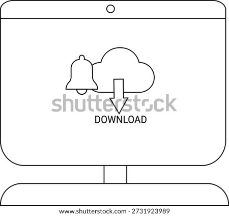 A monitor displays a cloud bell and download arrow