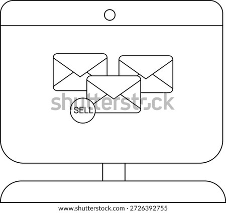 Monitor displays mail icons one labeled SELL suggesting ecommerce