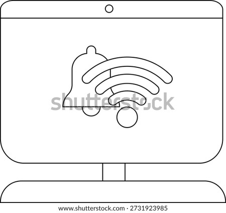 A monitor displays a notification bell wifi signal Its a clear simplified line drawing
