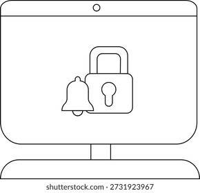 Ein Monitor zeigt ein Vorhängeschloss und ein Glockensymbol an, das auf Sicherheit oder Benachrichtigungen hinweist