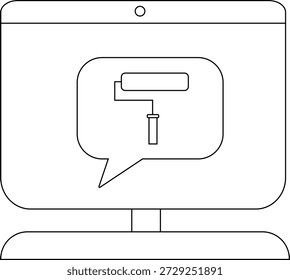 Monitor displays paint roller within a speech bubble