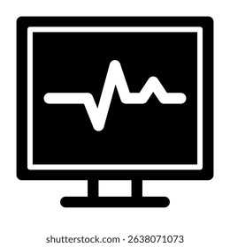 A monitor displays a pulse graphic on its screen against a black background Great for illustrations related to healthcare and wellness.