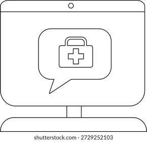 Un monitor muestra una burbuja de voz con un icono de botiquín de primeros auxilios en su interior
