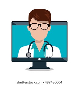 monitor doctor stethoscope consultation online isolated graphic