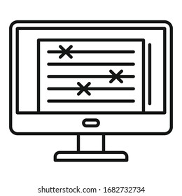 Monitor document editor icon. Outline monitor document editor vector icon for web design isolated on white background