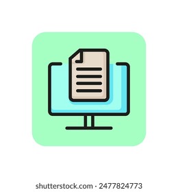 Monitor with document line icon. Text editor, digital notes, copywriting. Application concept. Can be used for topics like technology, computers, business