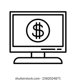 Monitor with dollar symbol line icon: vector illustration, business, finance
