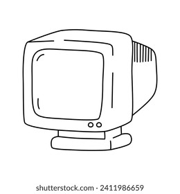 Monitor en estilo doodle. Ilustración del vector aislada en fondo blanco