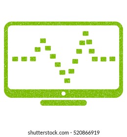 Monitor Dotted Pulse grainy textured icon for overlay watermark stamps. Flat symbol with scratched texture. Dotted vector eco green ink rubber seal stamp with grunge design on a white background.