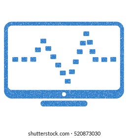 Monitor Dotted Pulse grainy textured icon for overlay watermark stamps. Flat symbol with dirty texture. Dotted vector cobalt ink rubber seal stamp with grunge design on a white background.