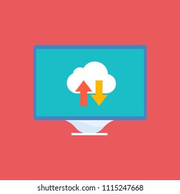 monitor with download and upload cloud icon