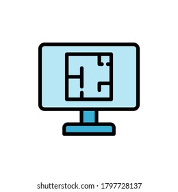 Monitor drawing apartment icon. Simple color with outline vector elements of architecture icons for ui and ux, website or mobile application