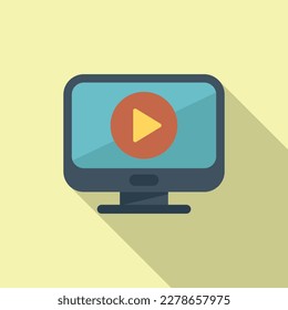 Monitor edit icon flat vector. Film movie. News editor
