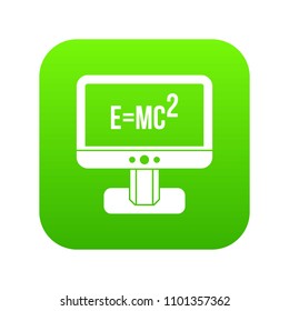 Monitor with Einstein formula icon digital green for any design isolated on white vector illustration