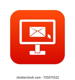 Monitor with email sign icon digital red for any design isolated on white vector illustration