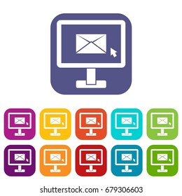 Monitor with email sign icons set vector illustration in flat style In colors red, blue, green and other