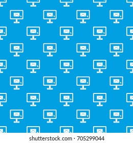 Monitor with email sign pattern repeat seamless in blue color for any design. Vector geometric illustration