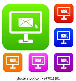 Monitor with email sign set icon in different colors isolated vector illustration. Premium collection
