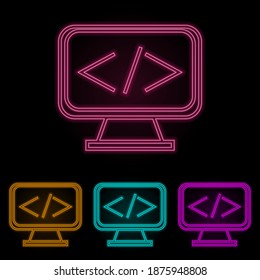 monitor equation color neon set. Simple thin line, outline vector of web icons for ui and ux, website or mobile application