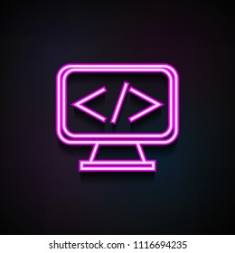 monitor equation icon. Element of Minimalistic  icons for mobile concept and web apps. Neon monitor equation icon can be used for web and mobile on dark gradient background