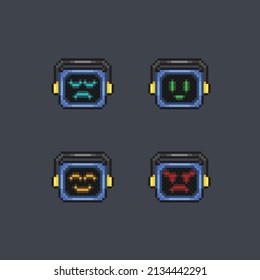 Monitor mit ausdrucksstarkem Gesicht im Pixelstil