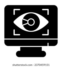 Monitor with eye solid icon, web security concept, Cyber eye symbol on white background, Application monitoring icon in glyph style for mobile concept and web design. Vector graphics