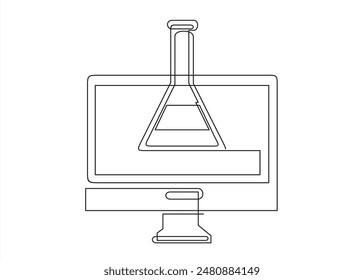 Monitor with flask of chemicals line icon. Technology, screen, TV, computer, resolution, free time. Vector color icon on a white background for business and advertising