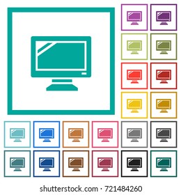 Monitor flat color icons with quadrant frames on white background
