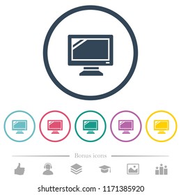 Monitor flat color icons in round outlines. 6 bonus icons included.