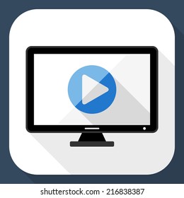 Monitor flat icon with long shadow