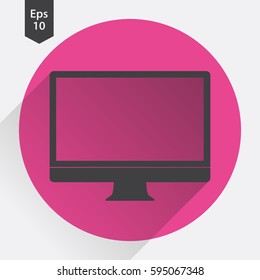 Monitor Flat Icon. Simple Sign Of Technology. Realistic Modern Monitor Symbol. Isolated On Colored Background. Mock Up Vector Illustration