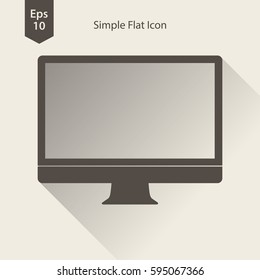 Monitor Flat Icon. Simple Sign Of Technology. Realistic Modern Monitor Symbol. Isolated On Colored Background. Mock Up Vector Illustration