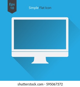 Monitor Flat Icon. Simple Sign Of Technology. Realistic Modern Monitor Symbol. Isolated On Colored Background. Mock Up Vector Illustration