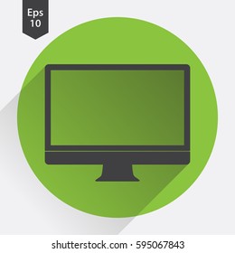 Monitor Flat Icon. Simple Sign Of Technology. Realistic Modern Monitor Symbol. Isolated On Colored Background. Mock Up Vector Illustration