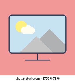 Monitor flat icon with wallpaper on the screen