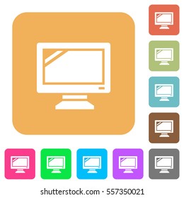 Monitor flat icons on rounded square vivid color backgrounds.