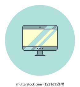 monitor flat line icon in blue circle on white background for web and mobile app. vector illustration easy to edit and customize. eps 10