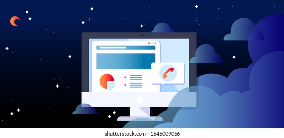 Monitor floating in space with button elements banner