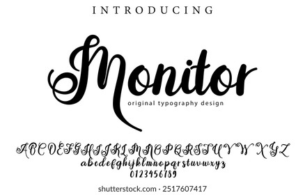 Monitor Font Stylish brush painted an uppercase vector letters, alphabet, typeface