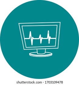 quadrilateraler Monitor, der Vitalzeichen zeigt, die in der Vektorillustration mit weißen Linien mit blauem Hintergrund dargestellt werden