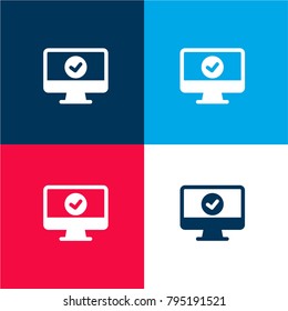 Monitor four color material and minimal icon logo set in red and blue