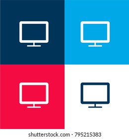 Monitor four color material and minimal icon logo set in red and blue